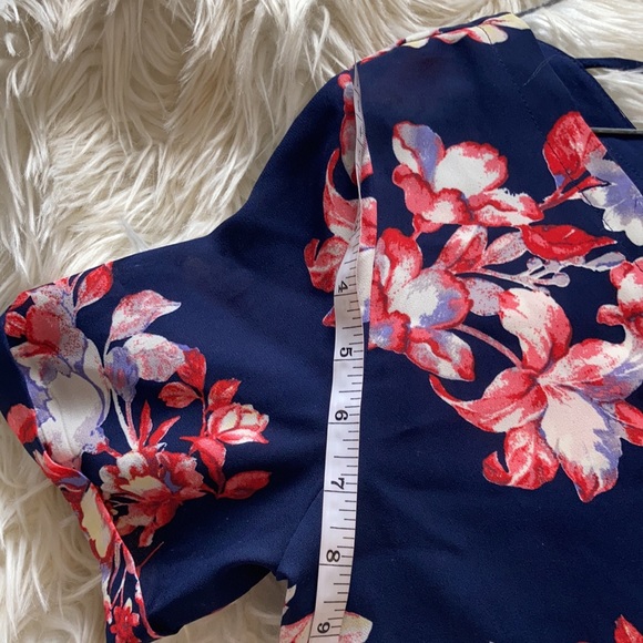 Sandy & sid floral navy pink short sleeve open stringy back blouse top shirt - Picture 17 of 17